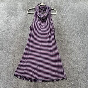 Horny Toad Midi Dress Women Large Purple Striped‎ Cowl Neck Organic Cotton